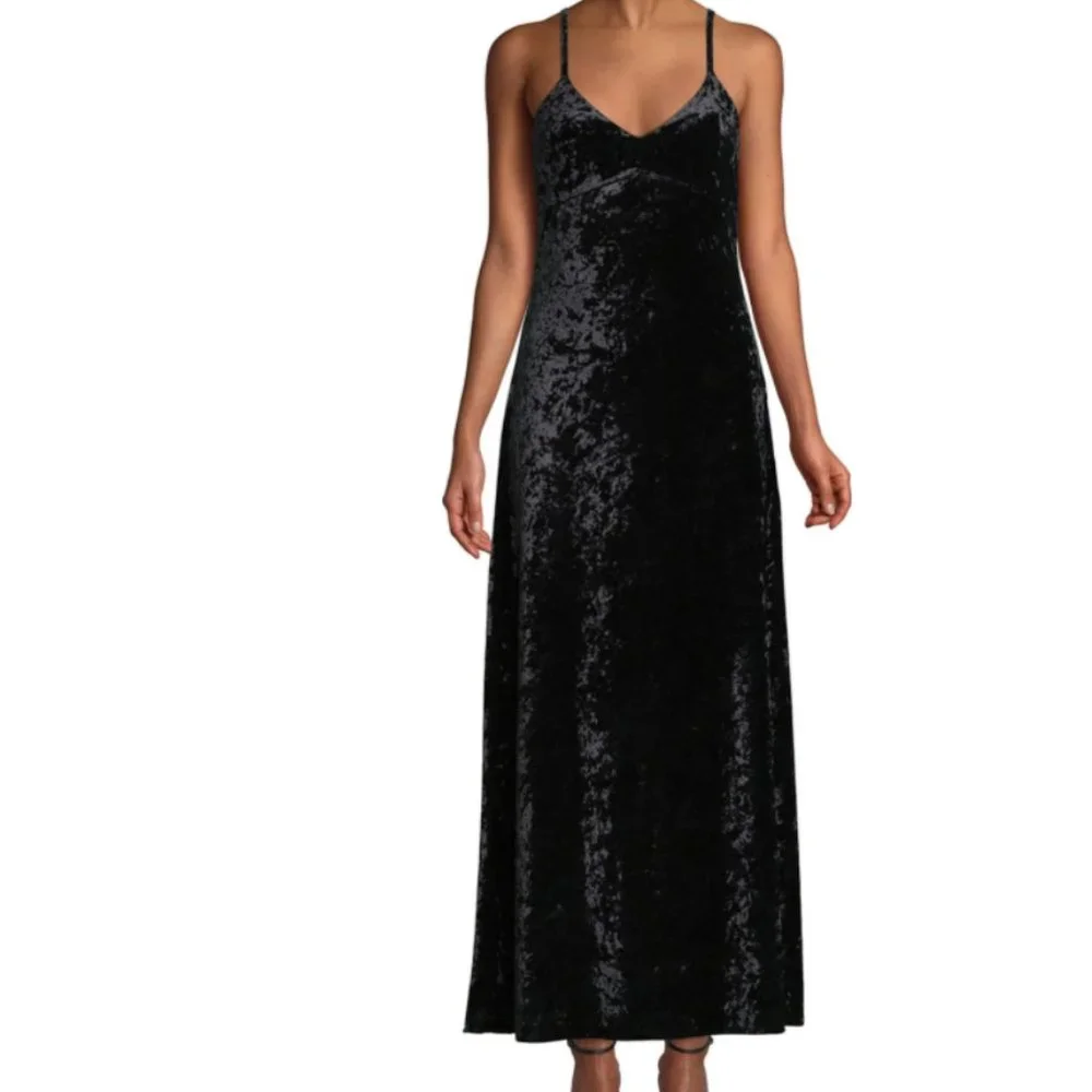 Micheal Kors Serita Maxi Slip Dress Black Velvet US Small